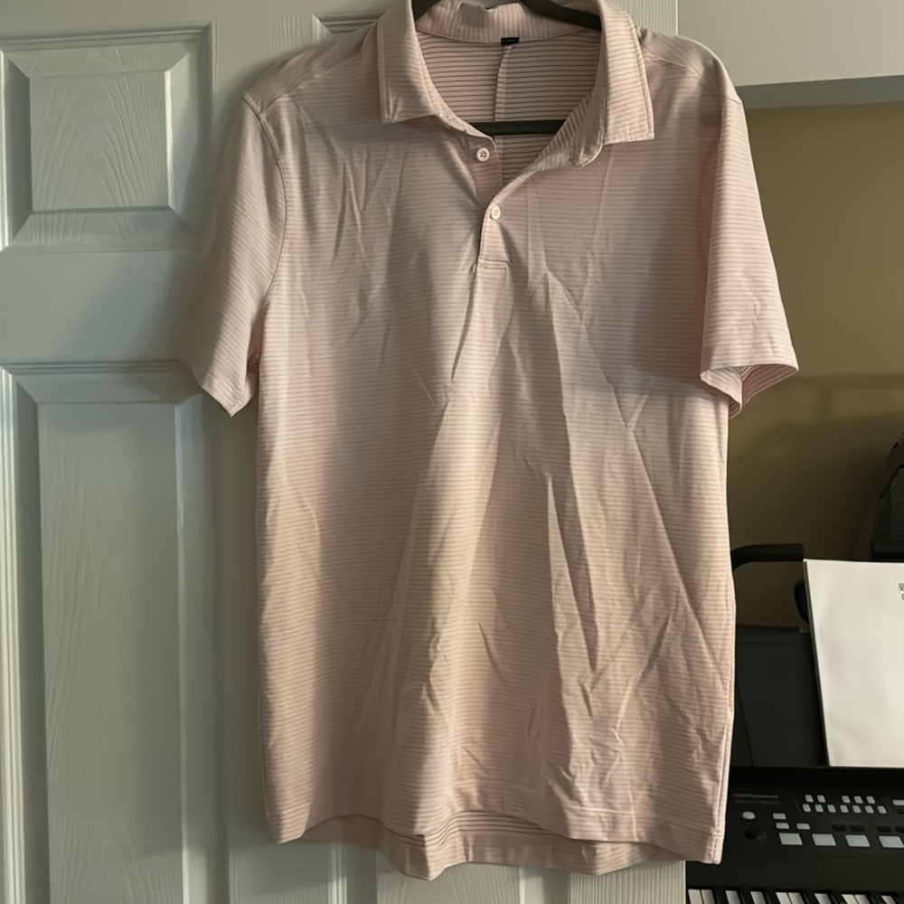 Large lululemon pastel light pink collared stripe shirt
